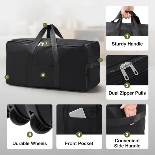 REDCAMP 85L/120L/140L Foldable Duffle Bag with Wheels, Large Travel Duffel Bag - color: 120L Black