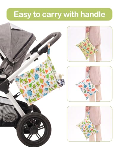 ALVA 2pcs Wet Dry Bags for Diaper Bag Waterproof Reusable with Two Pockets - color: Cute Dinosaurs