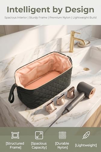 TeeYee Hair Tools Travel Bag for Dyson Airwrap Quilted Toiletry Bag - color: Black