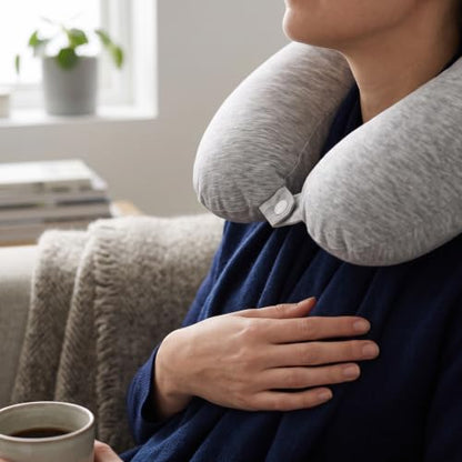 Continental Bedding U-Shaped Travel Neck Pillow, 13 x 11 Inch, Soft Plush Polyester Fiber Fill, Removable 80% Viscose Derived from Bamboo 20% Polyester Cover, Travel Case
