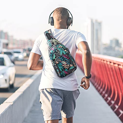 G4Free RFID Sling Bag Crossbody Backpack Small Chest Shoulder Bag Hiking Outdoor - color: Blue Leaf