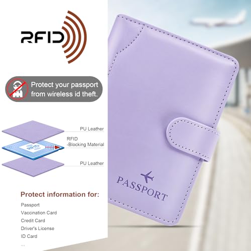 Passport Holder for Travel Essentials Wallet Cover Case Women Men Gift - color: D-Light Purple