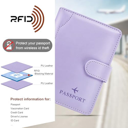 Passport Holder for Travel Essentials Wallet Cover Case Women Men Gift - color: D-Light Purple