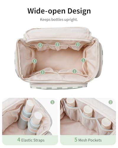 Narwey Hanging Travel Toiletry Bag for Women, Large Makeup Cosmetic Bag - color: A-Green Checkerboard