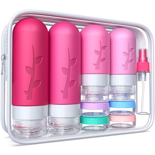 Tocelffe 18pack Travel Bottles for Toiletries,TSA Approved Silicone Travel Containers jar for Toiletries,Leak Proof Refillable Liqus Shampoo And Conditioner Essentials toiletry - color: Red