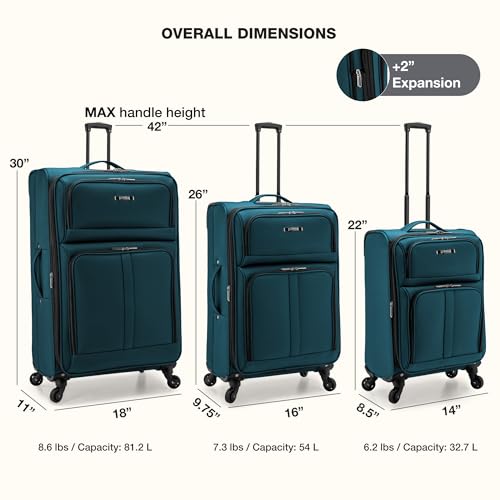 U.S. Traveler Anzio Softside Expandable Luggage with Spinner Wheels, Teal, 2-Piece Set (22/30) - color: Teal, size: 2-Piece Set (22/30)