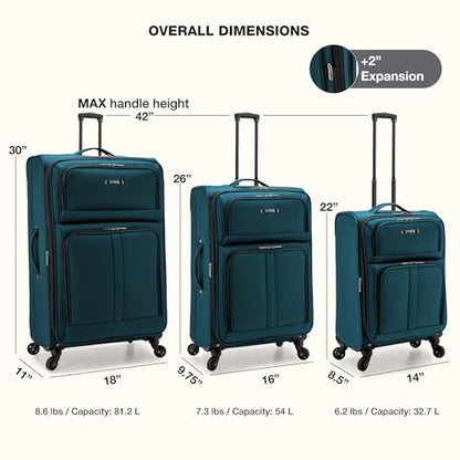 U.S. Traveler Anzio Softside Expandable Luggage with Spinner Wheels, Teal, 2-Piece Set (22/30) - color: Teal, size: 2-Piece Set (22/30)