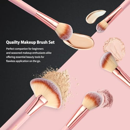 28Pcs Makeup Brushes With Sponges Girls Travel Makeup Case Pink - color: Pink
