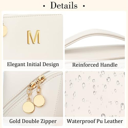 Gifts for Women Bridesmaid Initial Makeup Bag - color: MediumBeige, style: M