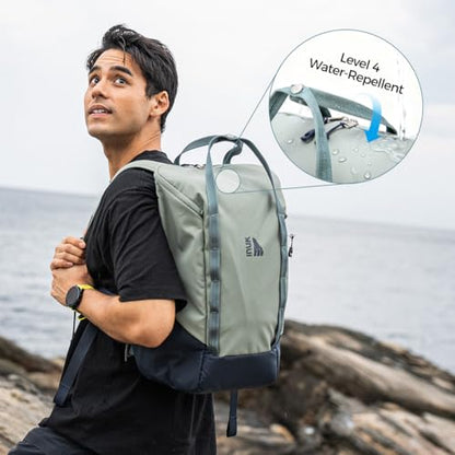 INUK Travel Laptop Backpack, 25L Recycled Waterproof Light Daypack - color: Sage Leaf