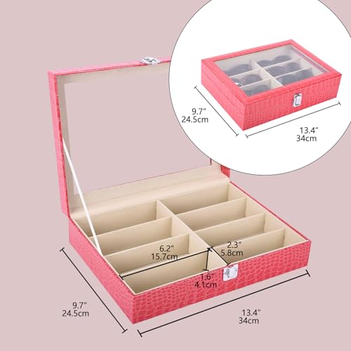 AUTOARK Leather 8 Piece Eyeglasses Storage and Sunglass Glasses Display Case Organizer - color: Rose Red/Beige