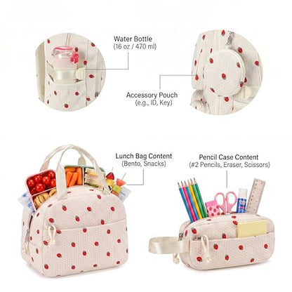 PiPiCat Backpack for Girls 4 in 1 Back to School Bookbag - color: K2 Off-white Strawberry
