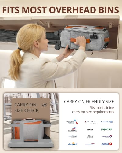 Carry On Luggage 22x14x9 Airline Approved, 20" Softside Suitcase for Travel - color: Grey, size: 20 inch
