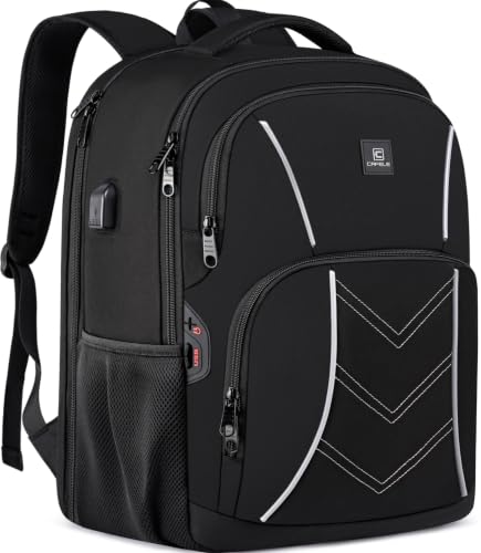 CAFELE TSA Friendly Flight Approved Business Backpack, Water-resistant Lightweight School Rucksack, Durable Large Weekender Bag Daypack (Black, 17.3 Inch)