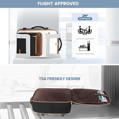 LOVEVOOK Travel Backpack For Women,50L Carry On TSA Personal Item Bag - color: Brown and White and Black, size: 18 Inch-50L-4Pcs