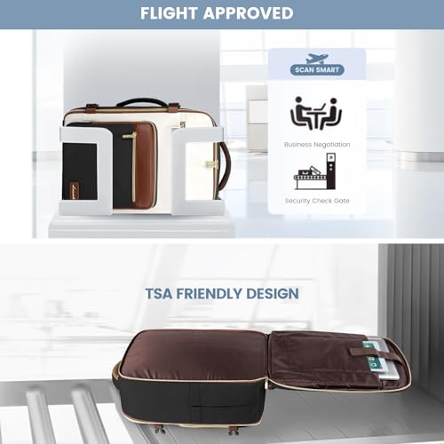 LOVEVOOK Travel Backpack For Women,40L Carry On TSA Personal Item Bag - color: Brown and White and Black, size: 17.3 Inch-40L-4Pcs