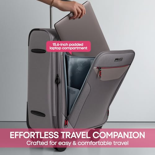 22'' Upright Spinner Softshell Suitcase w/Spinner Wheels - color: Grey, size: Carry-On 22 inch