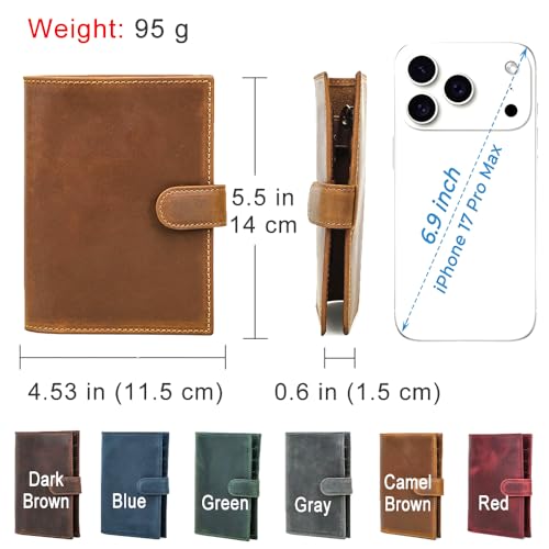 CONTACTS 풀 그레인 가죽 에어태그 여권 홀더 RFID 차단 여행용 여권 지갑 핸드메이드, 카멜 브라운, 플레인 스냅 - color: 카멜 브라운, style: 플레인 스냅