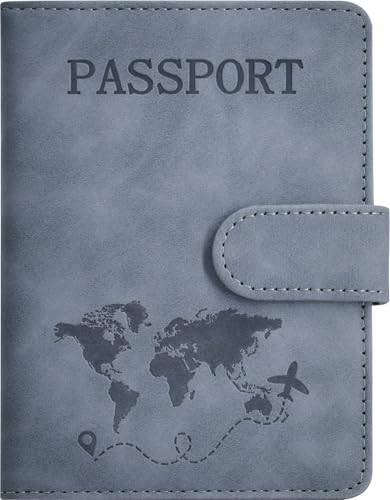 Passport Holder Cover Wallet Case RFID Blocking Card Slot Travel Essentials - color: Navy Grey