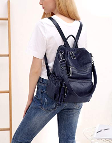 UTO Women Backpack Purse Leather Vegan Rucksack Travel Shoulder Bag - color: 0454 Blue