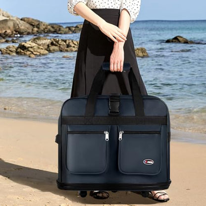 36'' Expandable Rolling Duffel Bag Suitcases w/Wheels,Foldable Luggage Bag - color: Navy, size: 36"