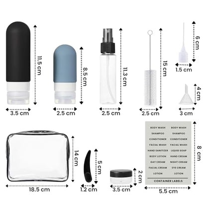 Laxen 17 Pack Travel Bottles for Toiletries with Clear Bag, Leak Proof, Refillable, TSA Approved Silicone Travel Containers for Shampoo and Conditioner, Travel Essentials Toiletry Bottles - color: Neutral Multicolor