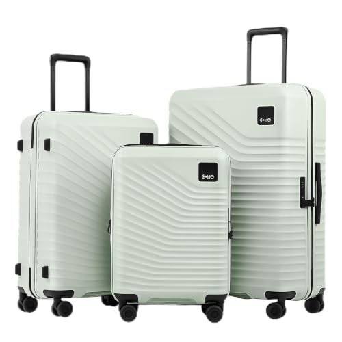 Coolife Luggage 3 Piece Set, Lightweight PC Hardside Suitcases, 20/24/28, Light Green - color: Light Green, size: 3-Piece Set (20/24/28)