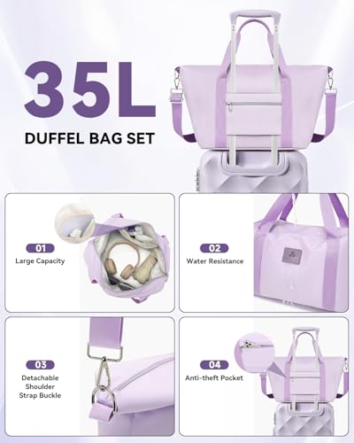 Somago Luggage Sets 2pcs, Hardside 20"/24" with Duffle & Toiletry Pouch - color: Light Purple, size: 4 Pieces Set (20/24/DB/TB)