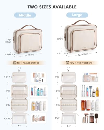Prite Hanging Toiletry Bag for Women Waterproof Travel Makeup Bag - color: Beige, size: Medium