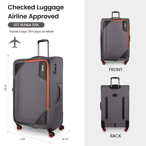 Suitcases w/Wheels 32 inch Luggage,Large Softside Suitcase - color: Grey, size: Checked-Extra Large 32-Inch