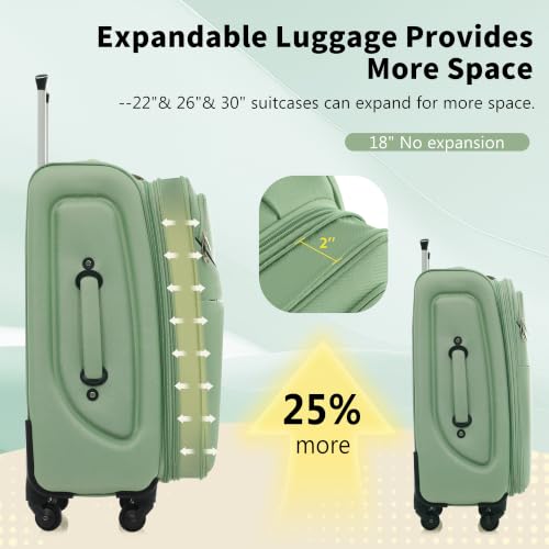 Luggage Set,Softside Polyestey with front pockets,4 Piece - color: Light Green