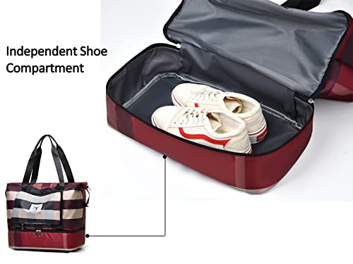 NWLR Foldable Travel Duffel Bag with Shoe Compartment Carry-On Bag, B-Red - color: B-Red