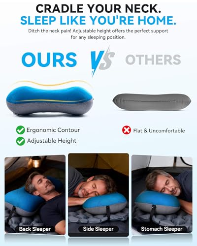 Hikenture Camping Pillow with Removable Cover, Ultralight Inflatable Pillow - color: Blue