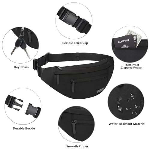 MAXTOP Large Crossbody Fanny Pack with 4-Zipper Pockets Travel Essentials - color: Top Zip Black, size: Large