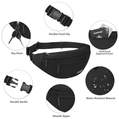 MAXTOP Large Crossbody Fanny Pack with 4-Zipper Pockets Travel Essentials - color: Top Zip Black, size: Large