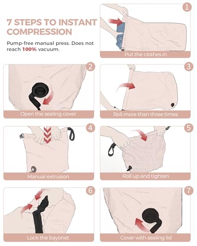 Travel Laundry Bags, Pump-Free Compression Dirty Clothes Bag - color: Pink, size: 23" L × 17" W × 6.5" H