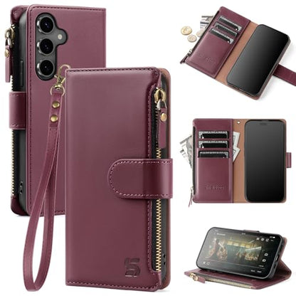 Shieldtop Compatible with Samsung Galaxy S25 Plus Wallet Case with Card Holder,Women Men RFID Blocking PU Leather Flip Cover Wrist Strap Zipper Credit Card Slots,Phone Case for S25 Plus,Wine Red - color: Wine Red, size: Samsung Galaxy S25 Plus - 6.7"