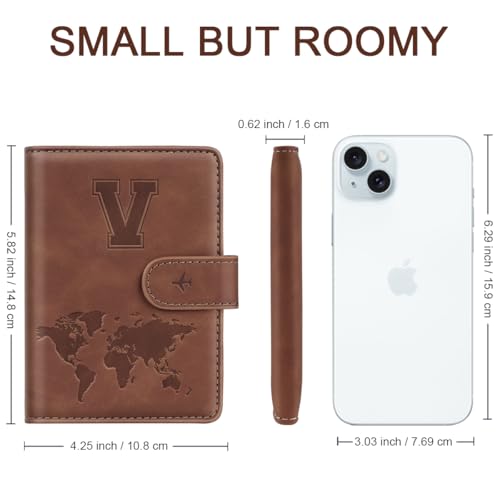 Passport Holder Wallet Cover Personalized Initial Travel Essentials - color: Brown, size: V
