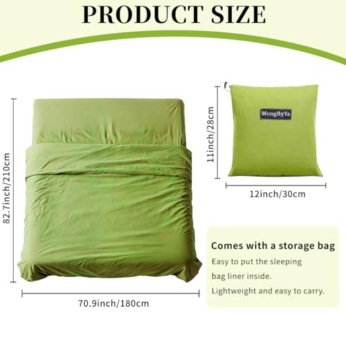 Sleeping Bag Liner, Compact Travel Sheets for Hotel Hostel - color: Field Green, size: 82.7" X 70.9"