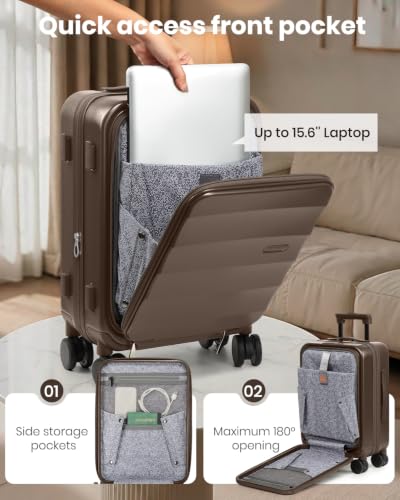 Joyway Expandable 3 Piece Luggage Sets with Front Pocket, Coffee - color: Coffee, size: 3 Piece