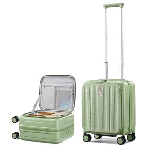 Hanke Top Opening Carry-On - Expandable 16 Inch Airline Approved Spinner - color: Bamboo Green, size: 16 Inch Expandable