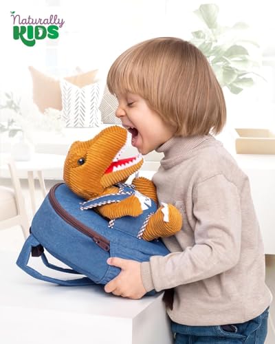 Naturally KIDS Toddler Backpack w. Plush Brown Dinosaur Toy, Kids Gift 2-5 - color: 04 Dinosaur Trex, size: Small