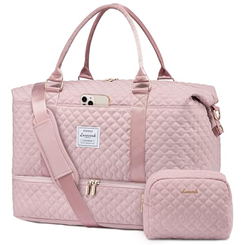 LOVEVOOK Travel Duffle Bag,Weekender Bags for Women with Shoe Compartment - color: Pink-b, size: Large-2 Pcs