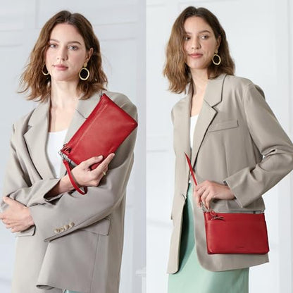 befen Genuine Leather Wristlet Clutch Wallet Purses with RFID Blocking - color: Fire-engine Red