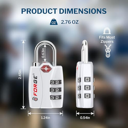 Forge TSA Approved Luggage Locks, Open Alert TSA Locks, White Color 2 Pack - color: White 2PK
