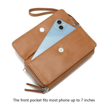 Lanyani RFID Crossbody Wallet Wristlet Purse with Phone Pocket For Women Vegan Leather - color: B-dark Mustard