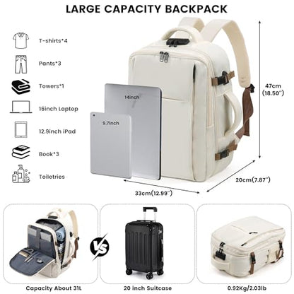 TANTOMI Travel Backpack for Women, Laptop Bag，31L Carry on Backpack - color: Cream White, size: X-Large