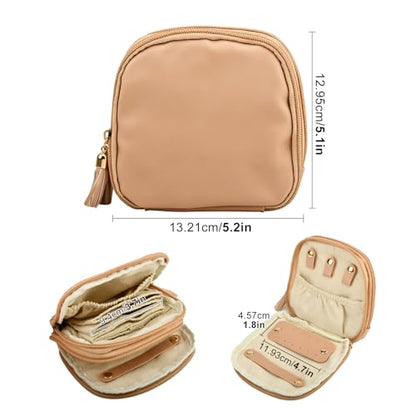 Small Travel Jewelry Pouch, Velvet Pouch Bags with Zipper, Khaki - color: khaki