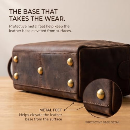 Full Grain Leather Toiletry Bag for Men & Women, Dark Brown - color: Brown
