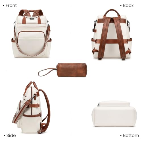 AGLOD Vegan PU Leather 15.6 Inch Laptop Backpack Purse for Women with Top Handle - color: Ks09-beige-brown-new